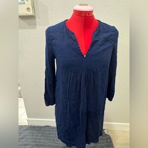 Navy Blue Tunic Dress Womens Long‎ Sleeve V Neck Casual Mini
